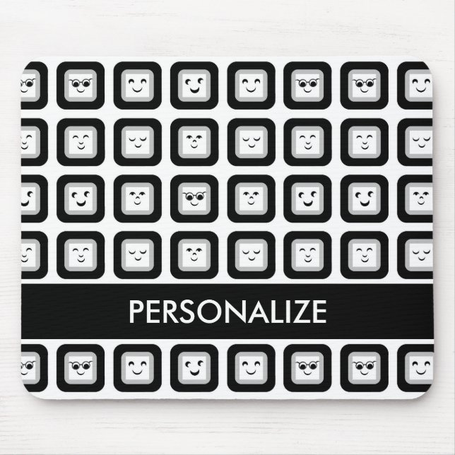Mousepad Azulejos preto e branco modernos do Emoticon com (Frente)