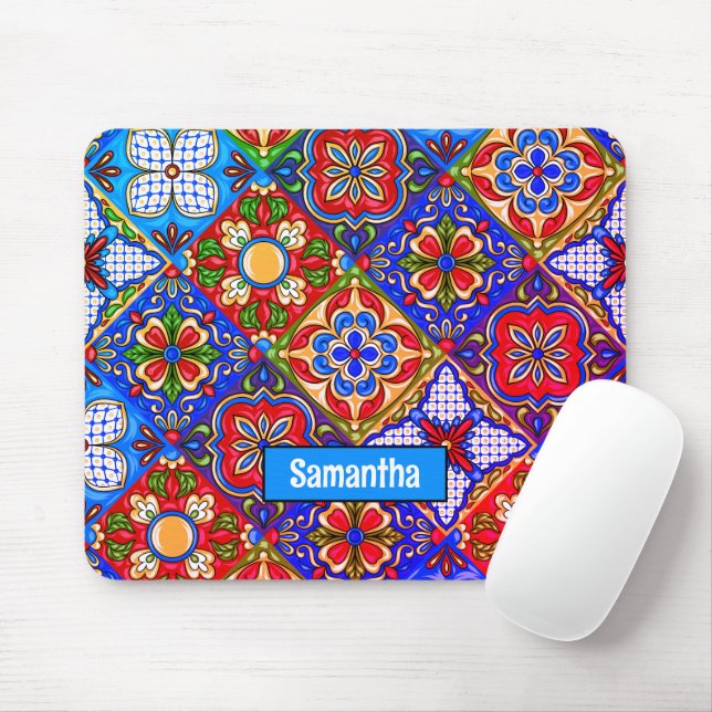 Mousepad Azulejos vermelhos roxos do talavera mexicano (Com mouse)