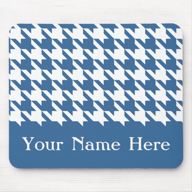 Mousepad Azure Elegant Houndstooth com nome personalizado (Frente)