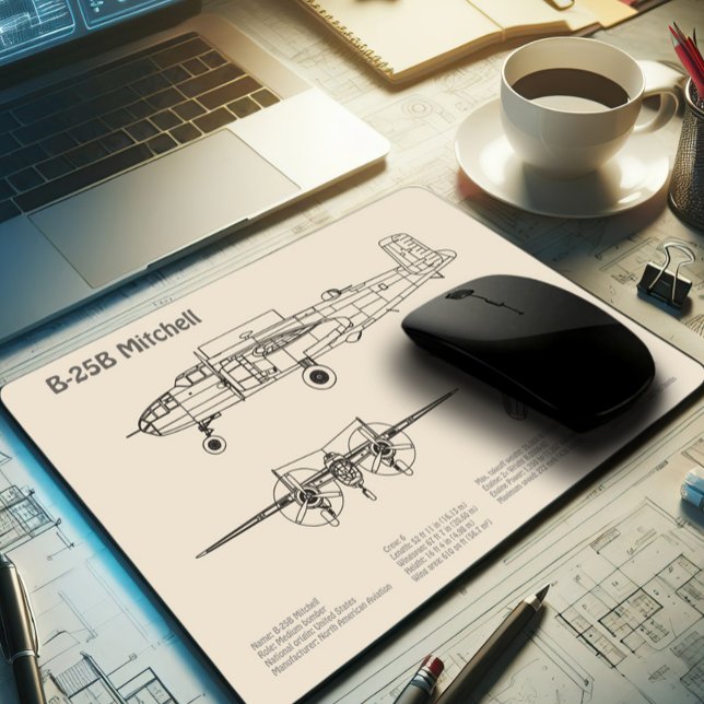 Mousepad B-25B Mitchell Doolittle - Avião Blueprint SD (Criador carregado)