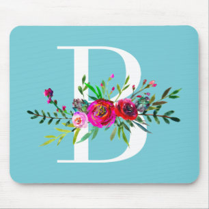 Mousepad B Inicial Monograma Floral Cor Personalizada