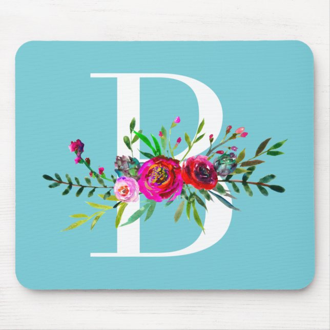 Mousepad B Inicial Monograma Floral Cor Personalizada (Frente)