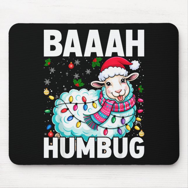 Mousepad Baaah Humbug Sheep Xmas Lights Funny Anti Christma (Frente)