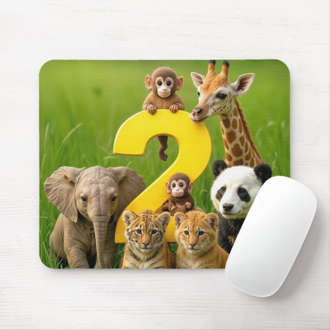 Mousepad Baby African Animals With a Number Two (Com mouse)