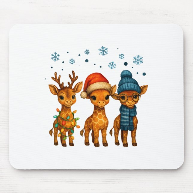 Mousepad Baby Giraffe Christmas Lights Santa Hat Reindeer W (Frente)