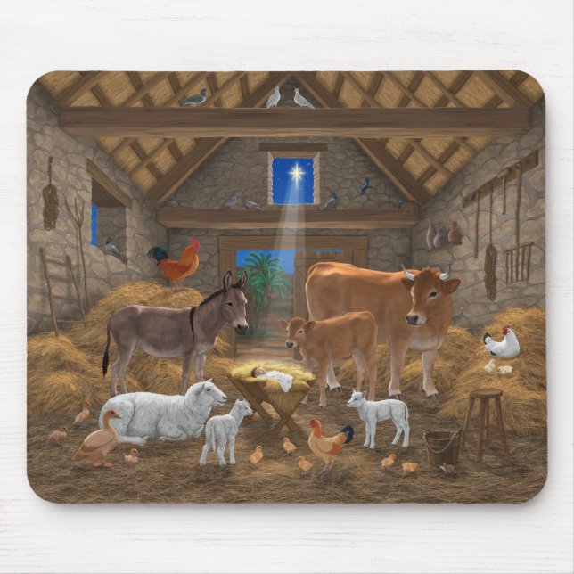 Mousepad Baby Jesus Manger Santa Noite Natal Natividade (Frente)