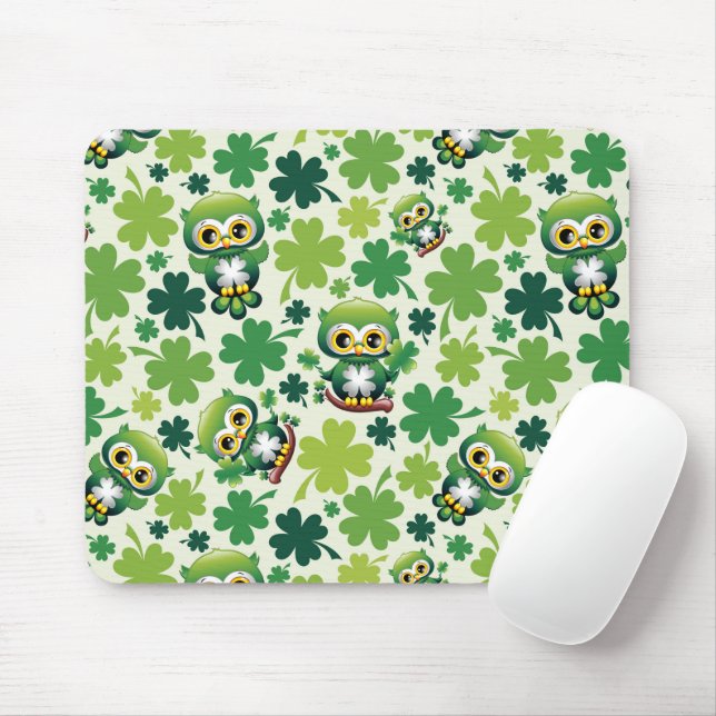 Mousepad Baby Owl Cute St Patrick Cartoon (Com mouse)