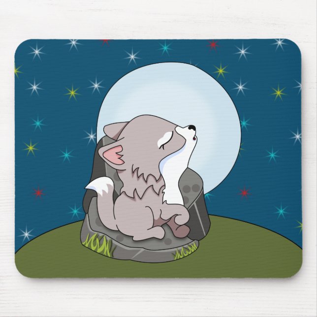 Mousepad Baby Wolf Howling Em Uma Lua (Frente)