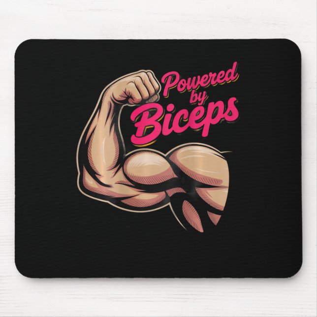 Mousepad Backprint Funny Gym Humor Biceps Gains Powered By  (Frente)