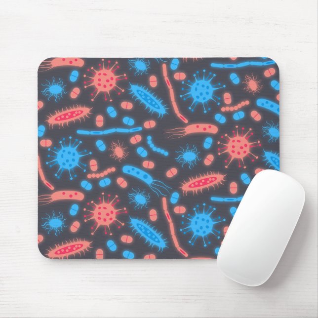 Mousepad Bactéria Brilhante Microorganismo rosa azul (Com mouse)