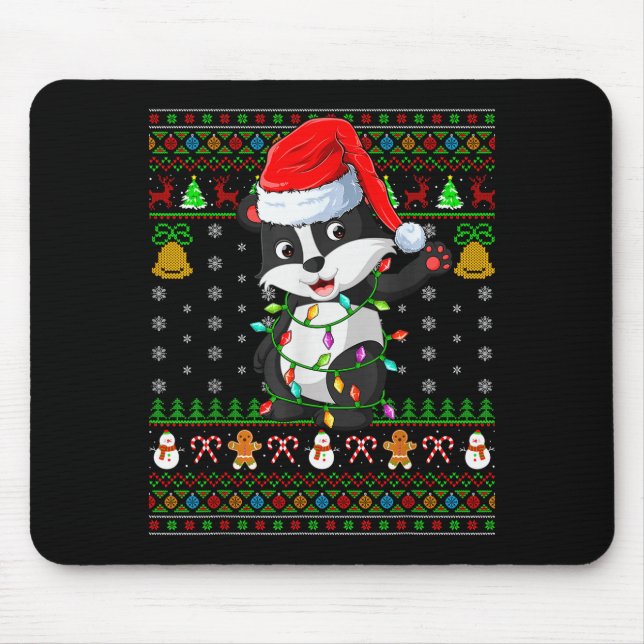 Mousepad Badger Christmas Lights Funny Santa Ugly Sweaters  (Frente)