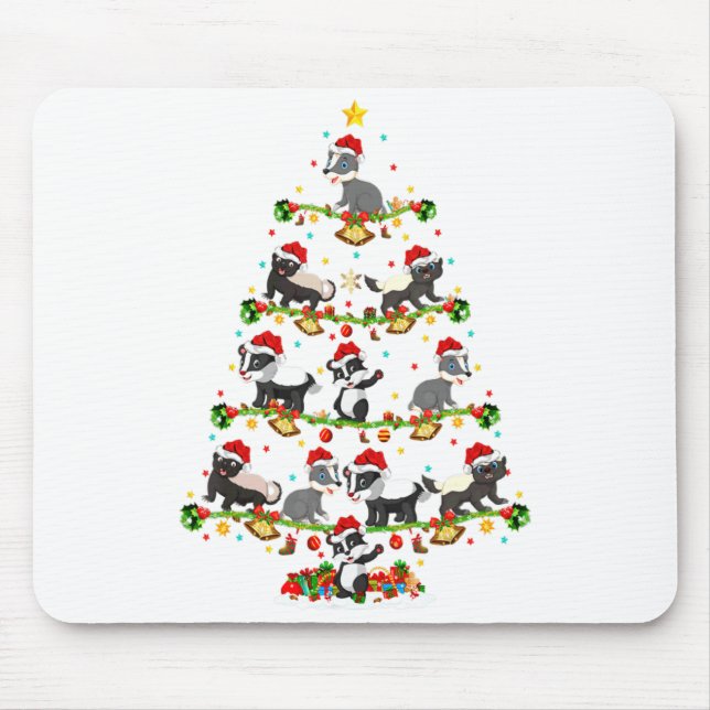 Mousepad Badger Lights Xmas Santa Badger Christmas Tree  (Frente)