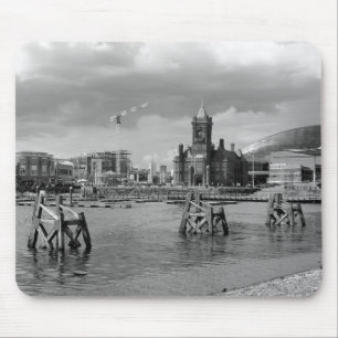 Mousepad Baía de Cardiff, Cardiff, Wales - preto e branco
