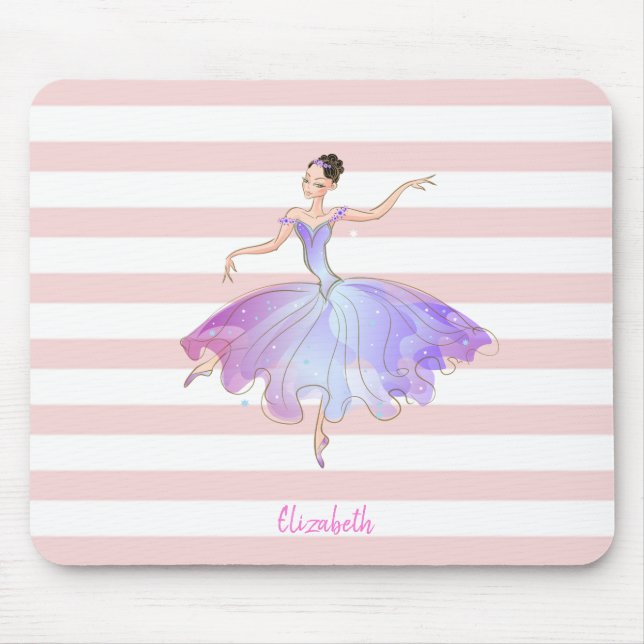 Mousepad Bailarina Adorável Listras Rosa Branco (Frente)