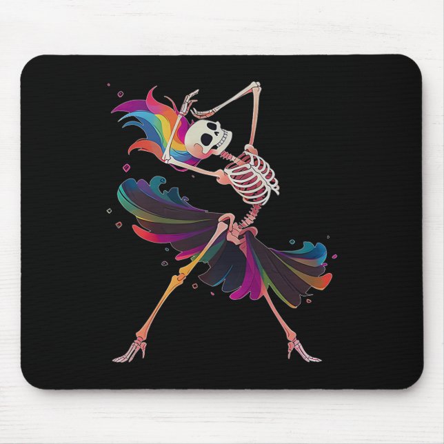 Mousepad Bailarina de Arco-Íris de Esqueleto Halloween (Frente)