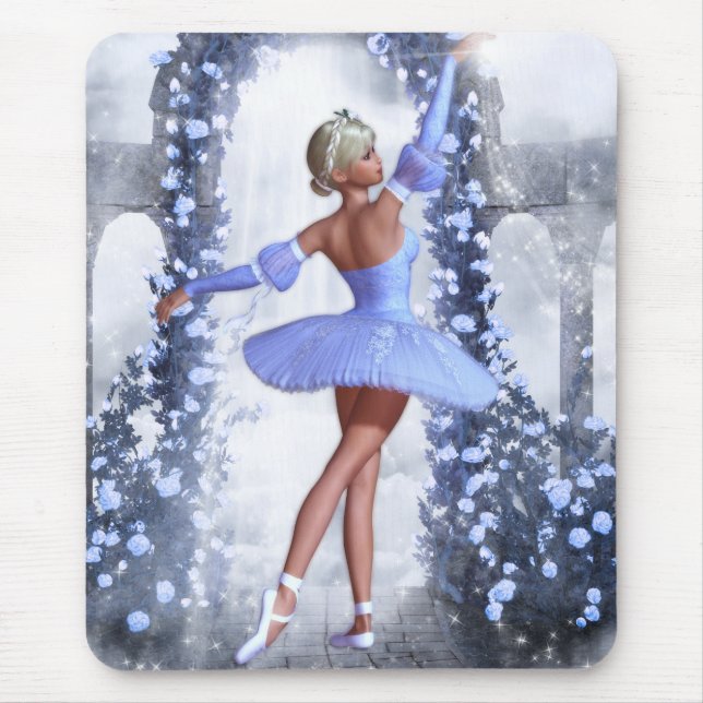 Mousepad bailarina de fantasia azul e branca com rosa (Frente)