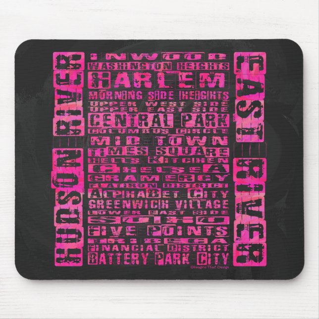 Mousepad Bairros de NYC Rosa Quente (Frente)