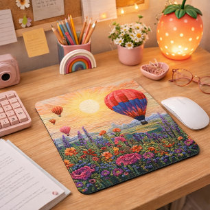 Mousepad Balão de Ar Colorido Pôr do Sol com Flores Silvest