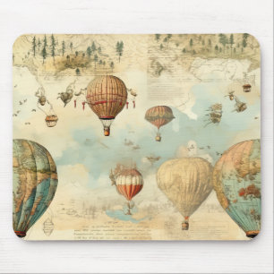 Mousepad Balão de Ar Quente Sépia Mapa Antigo