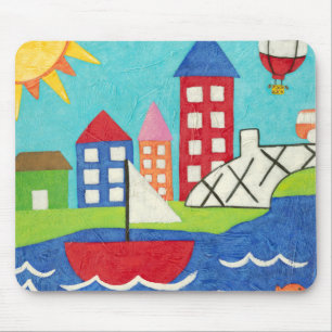 Mousepad Balão de vela e ar quente com paisagem urbana