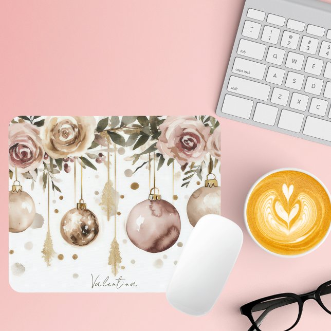 Mousepad Balas de Natal Coloridas com Flores (Criador carregado)