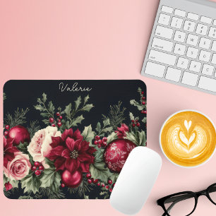 Mousepad Balas de Natal Coloridas com Poinsettia