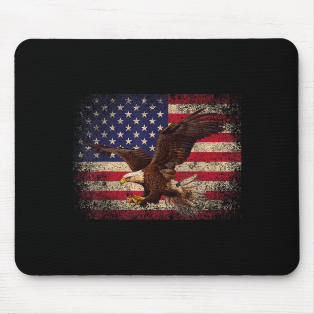 Mousepad Bald Eagle 4th Of July Christmas Gift American Fla (Frente)