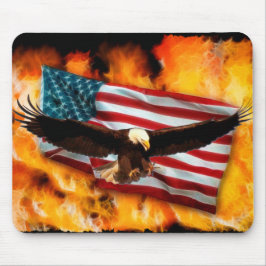 Mousepad Bald Eagle, bandeira dos EUA e chamas Patriotic Mo