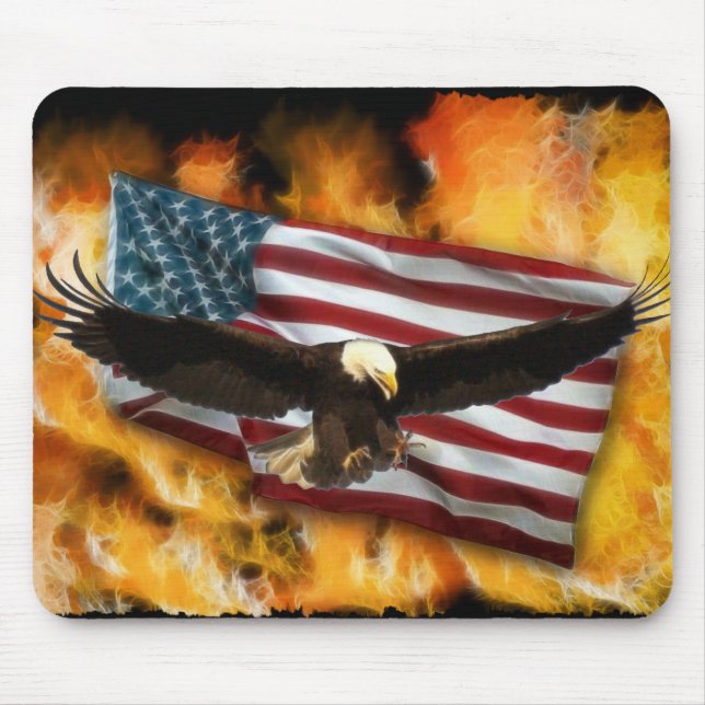 Mousepad Bald Eagle, bandeira dos EUA e chamas Patriotic Mo (Frente)