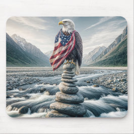 Mousepad Bald Eagle Com Bandeira Americana No Cairn
