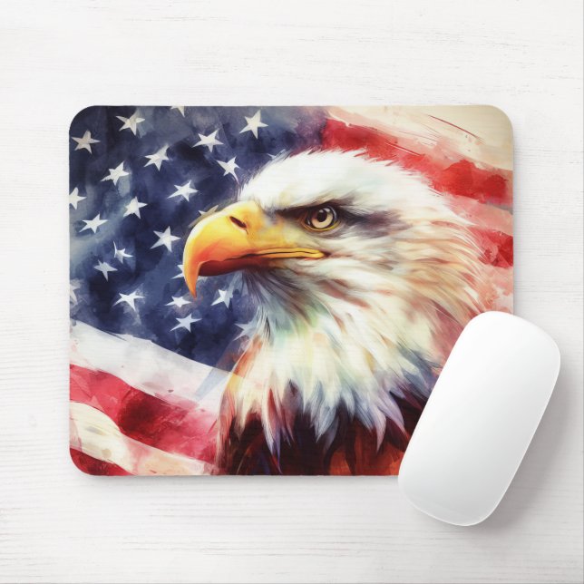 Mousepad Bald Eagle com bandeira dos Estados Unidos (Com mouse)