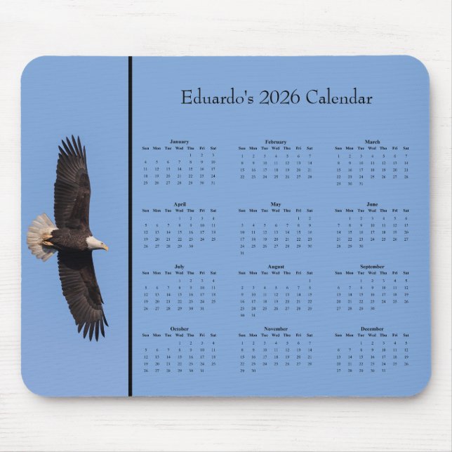 Mousepad Bald Eagle: Customize full year 2026 calendar (Frente)