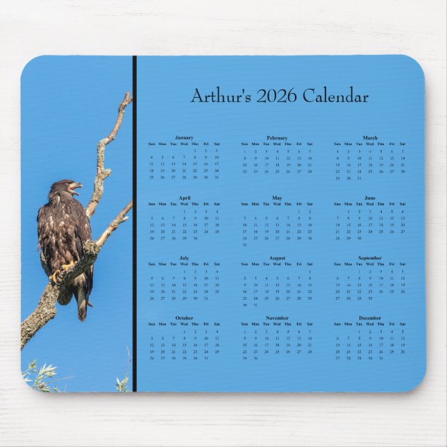 Mousepad Bald Eagle: Customize full year 2026 calendar (Frente)