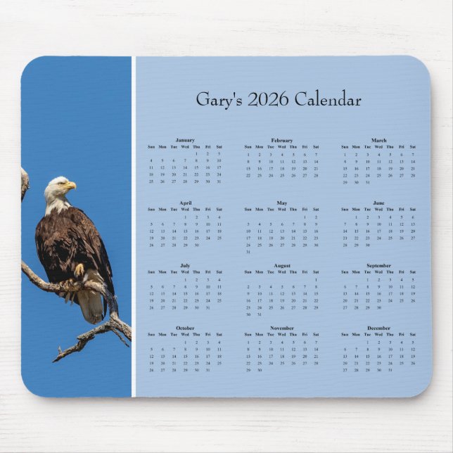 Mousepad Bald Eagle: Customize full year 2026 calendar (Frente)