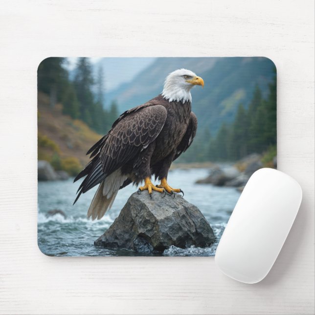 Mousepad Bald Eagle em um rio Rock (Com mouse)