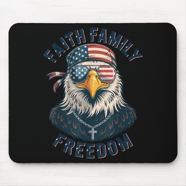 Mousepad Bald Eagle Faith Family Dom Patriotic Christian Bo (Frente)