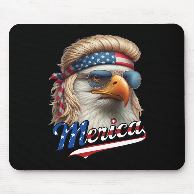 Mousepad Bald Eagle Merica 4 de julho, Eagle Blonde Mullet (Frente)