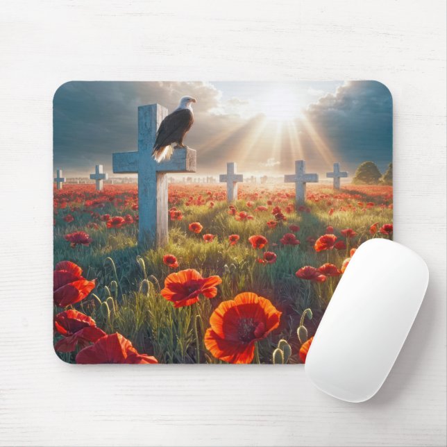 Mousepad Bald Eagle Na Cruz Militar Com Poppies (Com mouse)