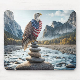 Mousepad Bald Eagle No Cairn Com Bandeira Americana