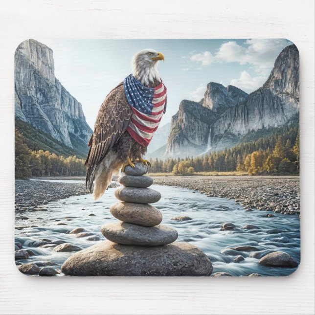 Mousepad Bald Eagle No Cairn Com Bandeira Americana (Frente)