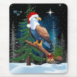 Mousepad Bald Eagle Vestindo Natal Hat Winter Scenay