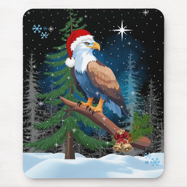 Mousepad Bald Eagle Vestindo Natal Hat Winter Scenay (Frente)