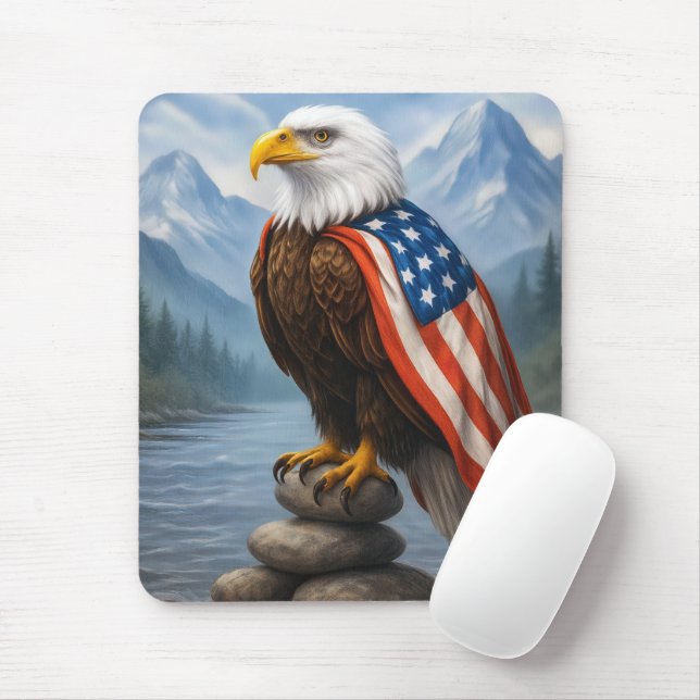 Mousepad Bald Eagle Vestindo uma bandeira americana Cabo (Com mouse)