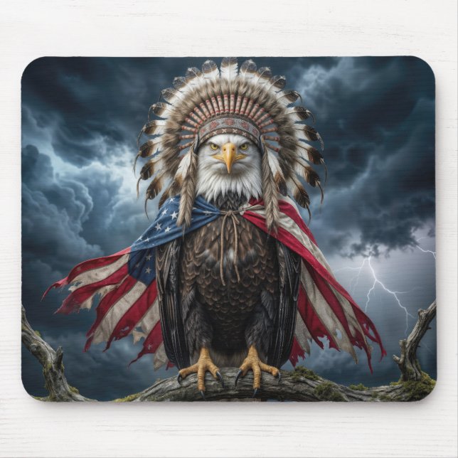 Mousepad Bald Eagle Wearing an American Flag  (Frente)