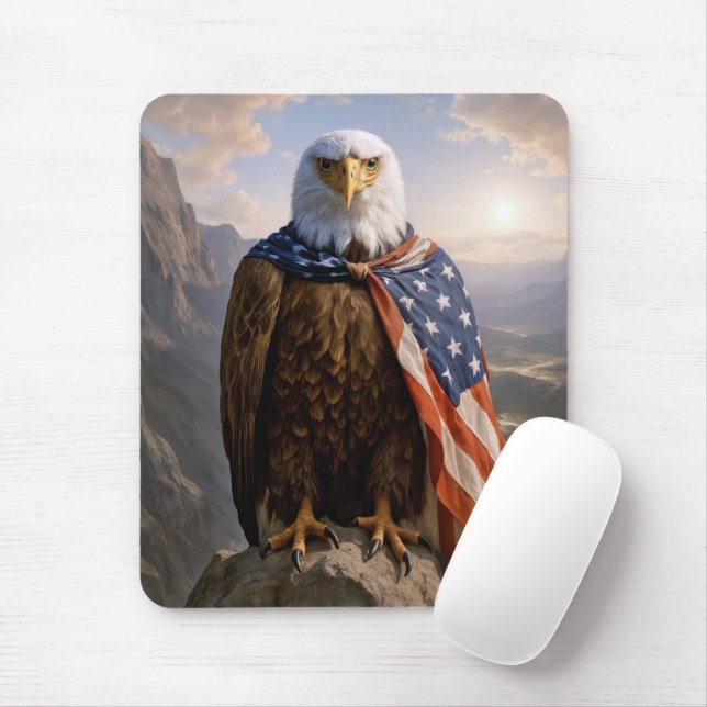 Mousepad Bald Eagle With American Flag Cape (Com mouse)