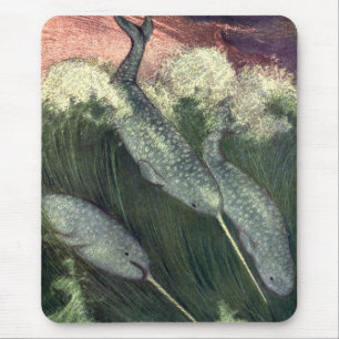 Mousepad Baleias de Narwhals do vintage, animais do oceano