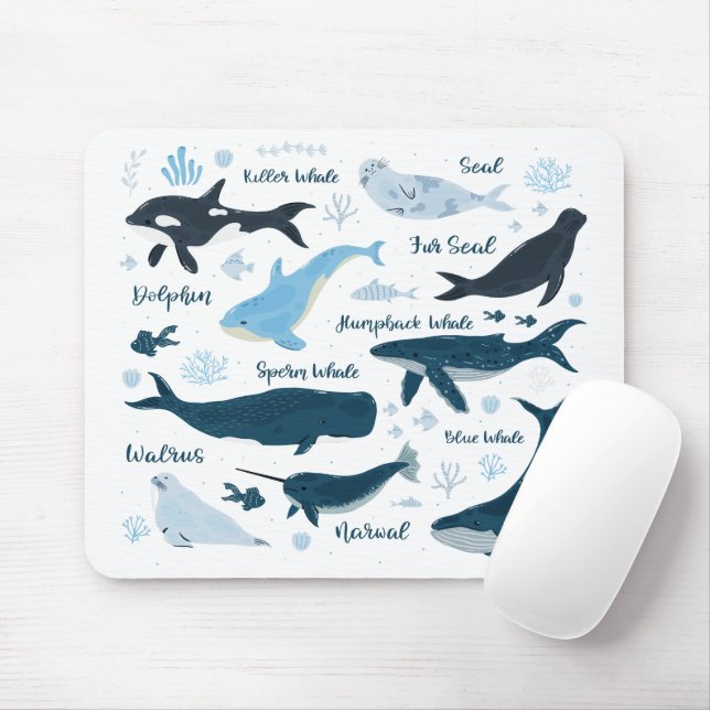 Mousepad Baleias e Marinha Design gráfico do oceano (Com mouse)