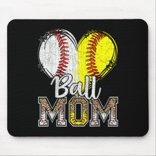 Mousepad Ball Mãe Coração Baseball Mama de Softball Mãe Mãe