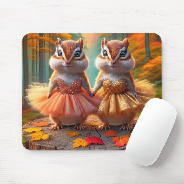 Mousepad Ballerina Chipmunks em um toco de árvore de queda (Com mouse)