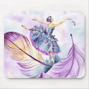 Mousepad Ballerina dançante em azul Lavanda com Penas
